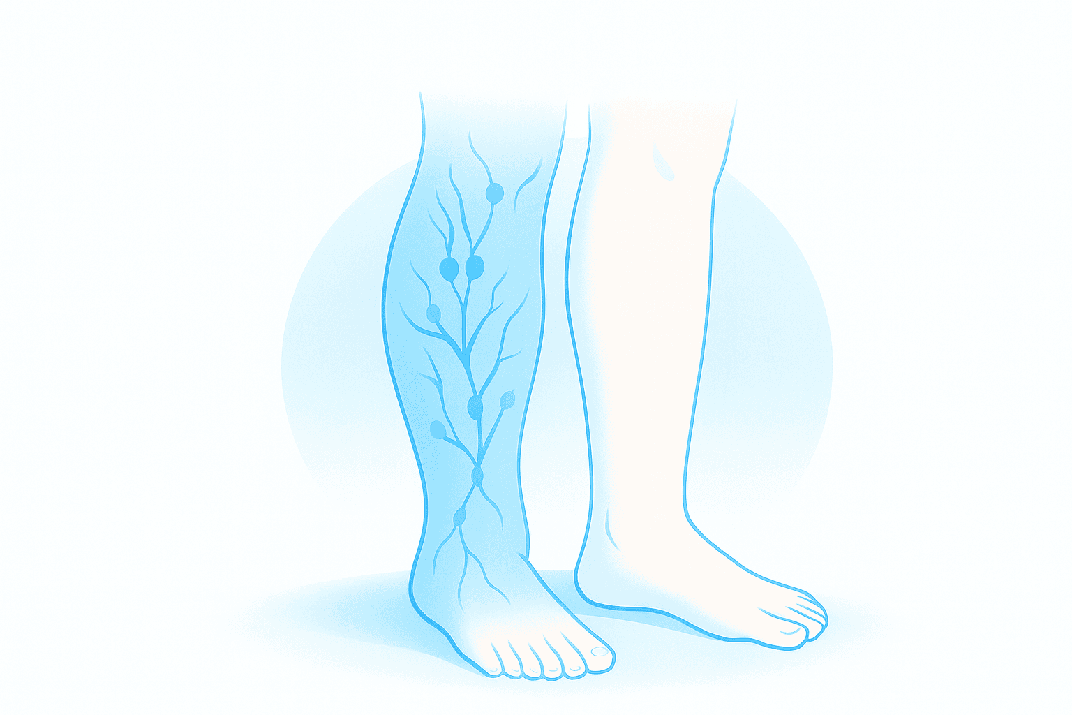 Schematic of a leg swollen by lymphedema